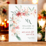 Winter Floral Christmas Wedding Welcome Sign<br><div class="desc">Welcome your guests in style with this elegant winter wedding welcome sign featuring a hand-painted floral design in soft greens and blush pinks. The front showcases a monogram and a warm welcome message, surrounded by watercolor florals for a romantic touch. Perfect for winter or Christmas-themed weddings, this sign adds a...</div>