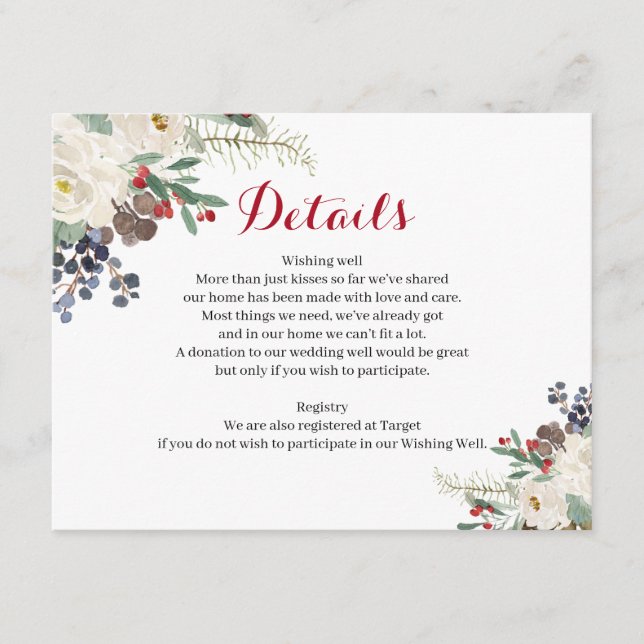 Winter Floral Couples Douche Détails moderne Carte (Devant)