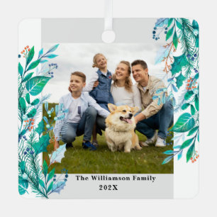 Winter Floral Custom Photo Christmas Theme Metal Ornament