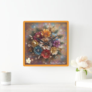 "Winter Floral Enchantment" Square Wall Clock