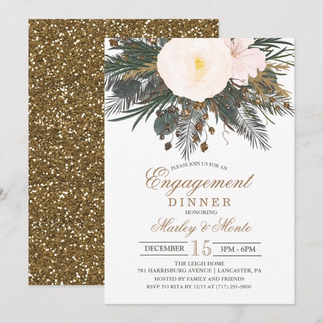 Winter Floral Engagement Dinner Invitation (Front/Back)
