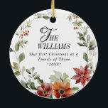Winter Floral Family First Christmas Custom Photo Ceramic Ornament<br><div class="desc">Floral Elegant First Family Christmas Photo Ceramic Ornament</div>