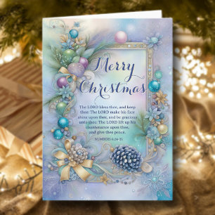 Winter Floral Foliage Frame Bible Verse Christian  Holiday Card