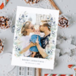Winter Floral Frame Dusty Blue Photo Holiday Card<br><div class="desc">Introducing our gorgeous holiday card with a soft dusty blue watercolor floral frame design with blue Christmas berries! This beautiful card is the perfect way to send warm holiday wishes to your loved ones. The card features a customizable photo space, allowing you to add your favourite family photo and personalize...</div>