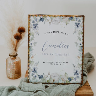 Winter Floral Frame Guess How Many Bridal Shower Poster