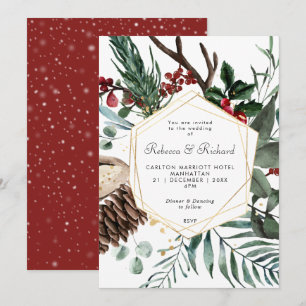 winter floral geometric wedding invitation