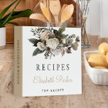 Winter floral gold bridal shower recipe book binder<br><div class="desc">Editable text recipes binder featuring white ivory peony roses bouquets with seasonal winter foliage and leaves and a chic gold calligraphy script. Easy to personalize with your text! This recipe book can be a beautiful gift for your own kitchen or a keepsake custom gift for someone special, anniversary, birthday, Christmas,...</div>