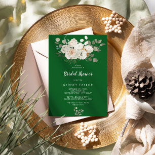 Winter Floral Green Bridal Shower Invitation