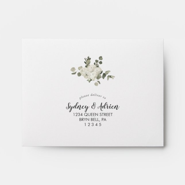 Winter Floral | Green Self-Addressed Wedding RSVP  Envelope (Front)