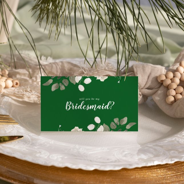 Winter Floral |Green Will You Be My Bridesmaid   Card (Creator Uploaded)