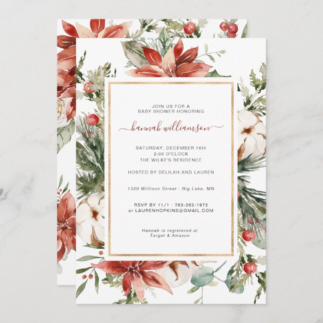 Winter Floral Greenery | Christmas Baby Shower Invitation (Front/Back)