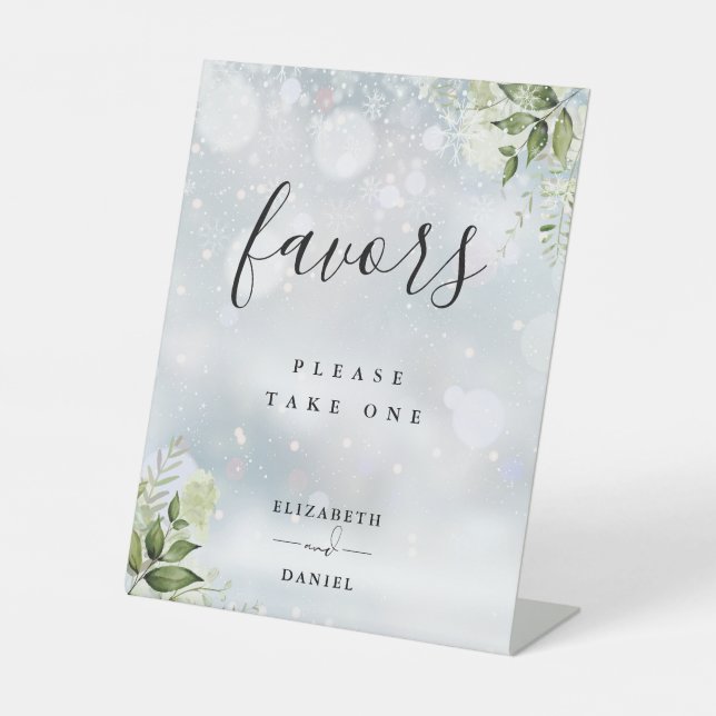 Winter Floral Greenery Favours Table Pedestal Sign (Front)