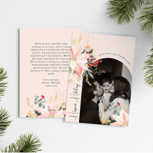 Winter Floral Happiest Holidays Vertical Photo Holiday Card