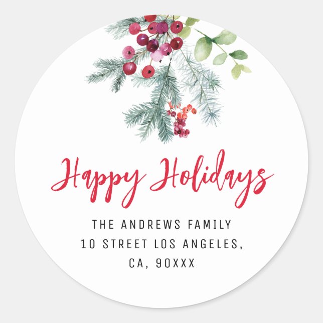 winter floral happy holidays new address sticker (Front)