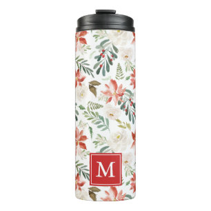 Winter Floral Holiday Monogram Thermal Tumbler