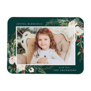 Winter Floral   Holiday Photo Magnet