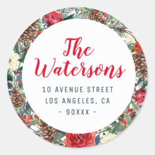 winter floral holiday return address sticker