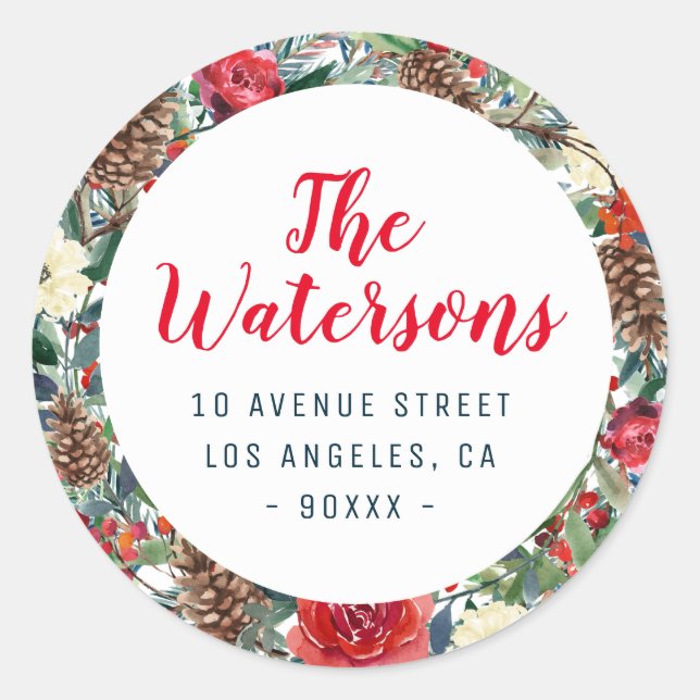 winter floral holiday return address sticker (Front)