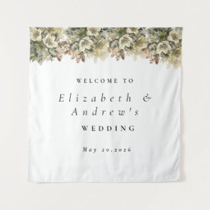 Winter Floral   Holiday Wedding   Welcome Sign Tapestry
