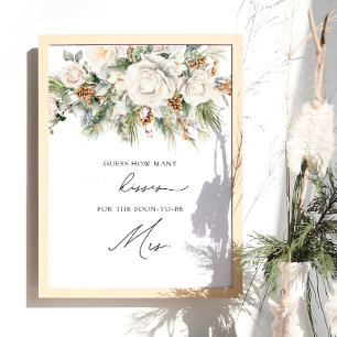 Winter Floral How Many Kisses Bridal Shower Game Poster