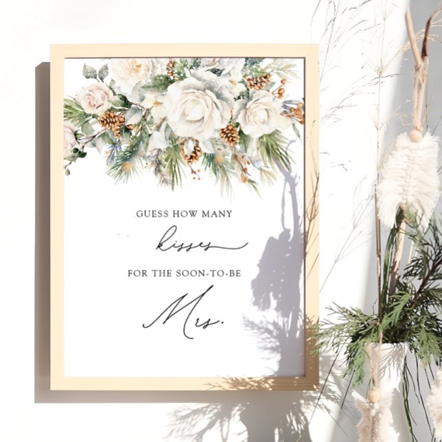 Winter Floral How Many Kisses Bridal Shower Game Poster (Creator Uploaded)