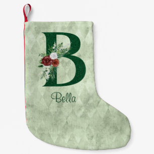 Winter Floral Illustrated Letter B Personalized Small Christmas Stocking