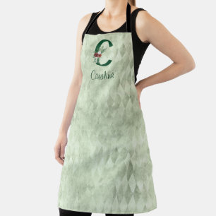 Winter Floral Illustrated Letter C Personalized Apron