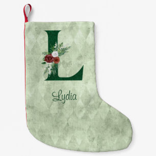 Winter Floral Illustrated Letter L Personalized Small Christmas Stocking