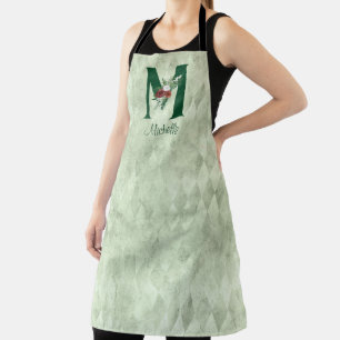 Winter Floral Illustrated Letter M Personalized  Apron