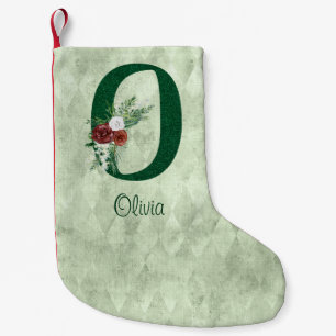 Winter Floral Illustrated Letter O Personalized Small Christmas Stocking