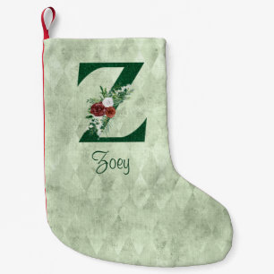 Winter Floral Illustrated Letter Z Personalized Small Christmas Stocking