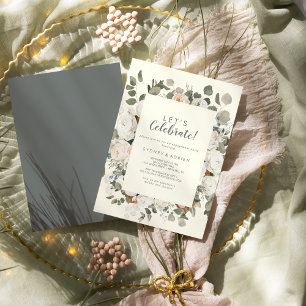 Winter Floral Ivory Let's Celebrate Party Invitation