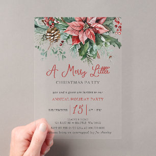 Winter Floral Merry Little Christmas Party Acrylic Invitations