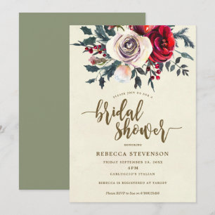 winter floral modern bridal shower invitation