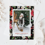 Winter Floral Pattern Black Christmas Photo Holiday Postcard<br><div class="desc">Merry Christmas! Give warm holiday greetings to your family and friends with this customizable photo Christmas postcard. It features watercolor botanical pattern of red poinsettia, winterberries, holies, paperwhites and greenery accents. Personalize this watercolor Christmas postcard by adding your own details. This floral Christmas postcard is available in a variety of...</div>