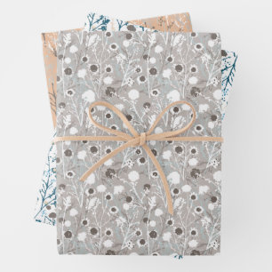 Winter Floral Pattern Wrapping Paper Sheet