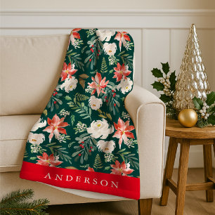 Winter Floral Personalized Holiday Fleece Blanket