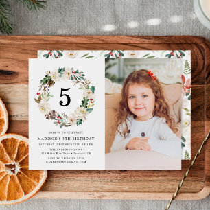 Winter Floral   Photo Birthday Party Invitation