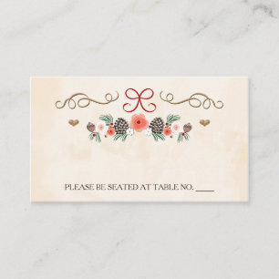 Winter Floral Pine Cone Wedding Seating Place Card