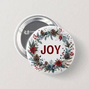 Winter Floral Pine Cones Wreath 2 Inch Round Button