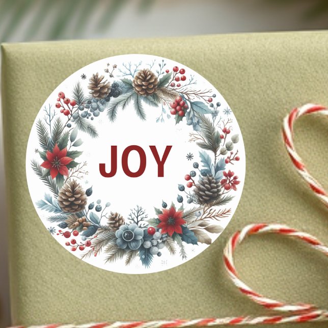 Winter Floral Pine Cones Wreath Classic Round Sticker (Creator Uploaded)