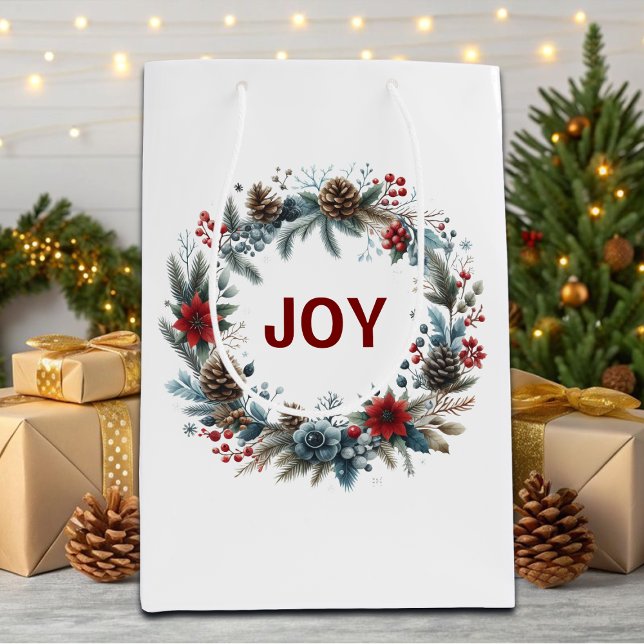 Winter Floral Pine Cones Wreath Medium Gift Bag (Creator Uploaded)