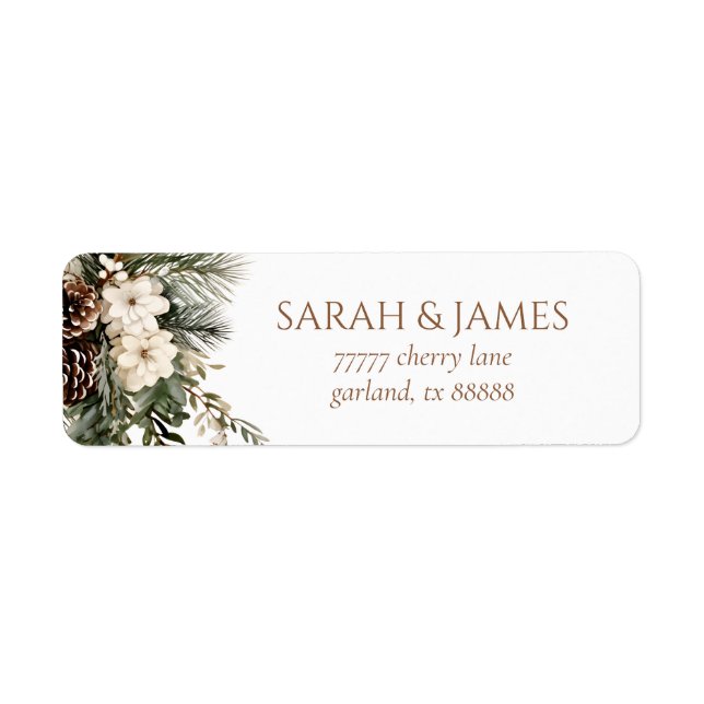 Winter Floral Pine Tree Wedding Return Address (Front)
