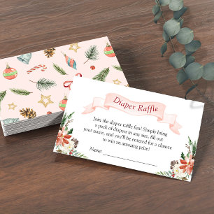 Winter Floral Poinsettia Baby Shower Diaper Raffle Enclosure Card