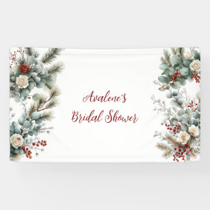 Winter Floral Red White Rose Bridal Shower Banner