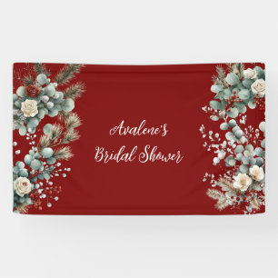 Winter Floral Red White Rose Bridal Shower Banner