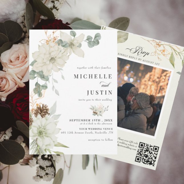 Winter Floral | Rustic Photo Wedding Invitation (Creator Uploaded)