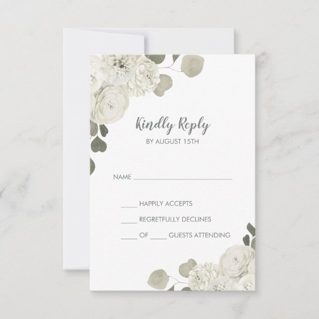 Winter Floral Simple Wedding RSVP Card (Front)