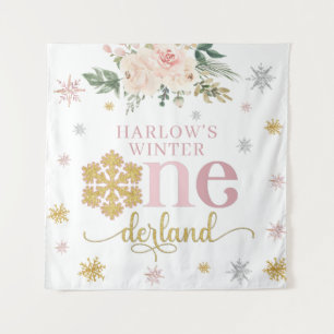 Winter Floral Snowflake ONEderland 1st Birthday Tapestry