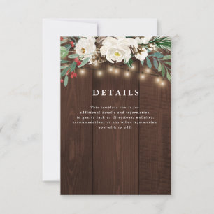 winter floral string lights wedding details card